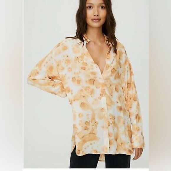 Aritzia Wilfred free Brinkley button up top small yellow white - Picture 1 of 8